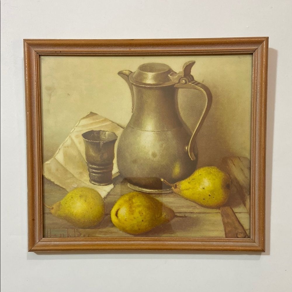 Henk Bos Vintage Still Life Art Print with Brown Frame